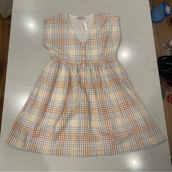 Madewell NWT Cap Sleeve Button Front Mini Dress in Plaid - Picture 7 of 10